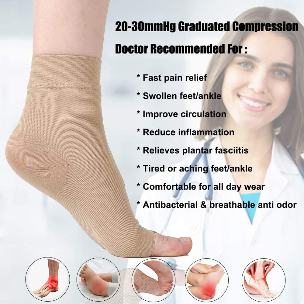 1 Pair Plantar Fasciitis Socks Sleeves, 20-30mmHg Compression Socks for Ankle Support, Injury Recovery, Eases Swelling Women Men