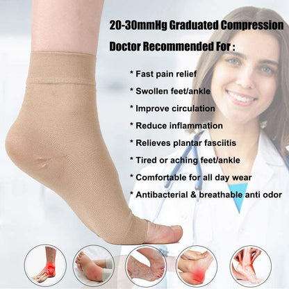1 Pair Plantar Fasciitis Socks Sleeves, 20-30mmHg Compression Socks for Ankle Support, Injury Recovery, Eases Swelling Women Men
