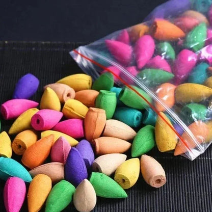 60pcs Natural Incense Mixed Waterfall Smoke Backflow Cone Burner Incense Fragrant Reflux Aromatherapy Tea Room Yoga Meditation