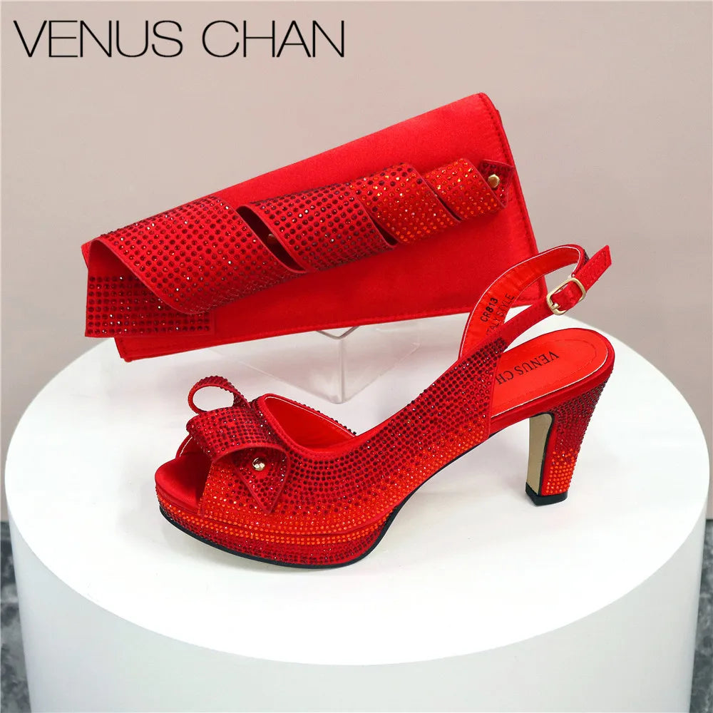 Italian Design Diamond-Encrusted Bag And High-Heeled Shoes Set