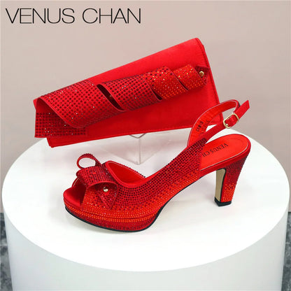 Italian Design Diamond-Encrusted Bag And High-Heeled Shoes Set
