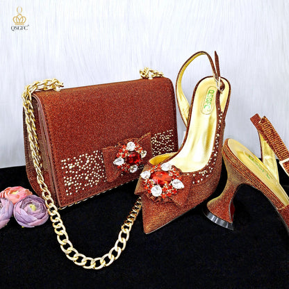 Elegant Set Pointed Toe Shoes And Bag Set