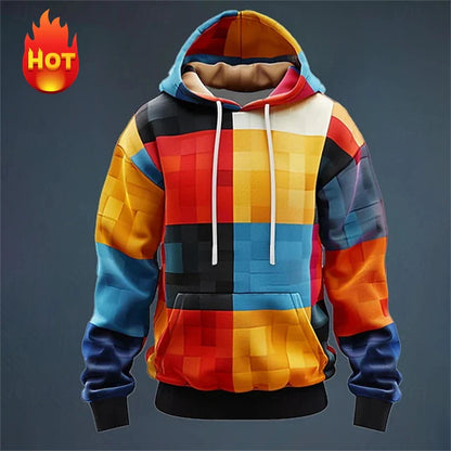 Men's hoodie 3D printed simulation sewing plaid sweatshirts fashion men's clothing
