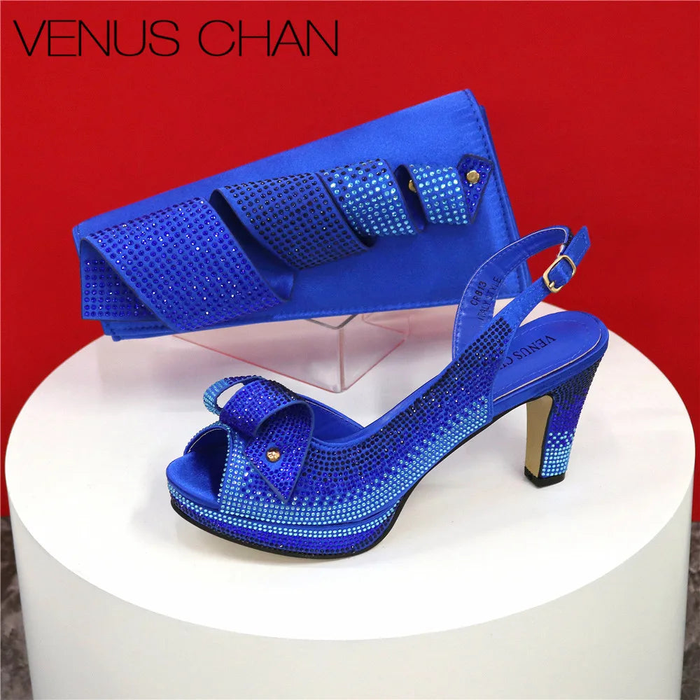 Italian Design Diamond-Encrusted Bag And High-Heeled Shoes Set