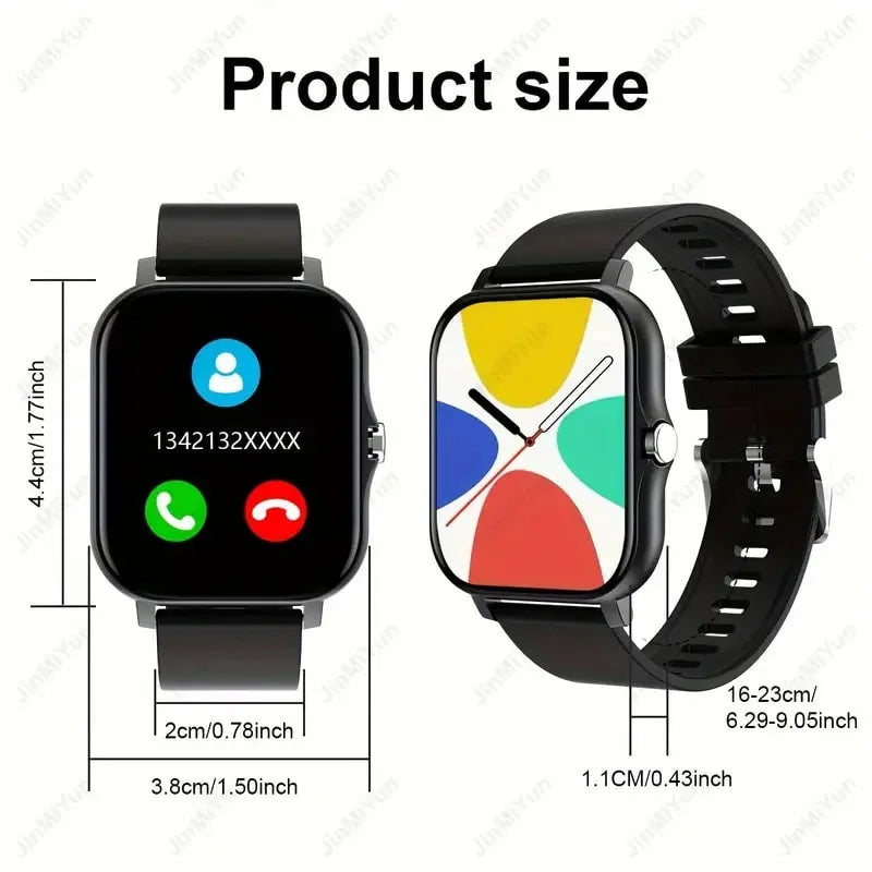 Smartwatch with dimensions labeled on a white background
