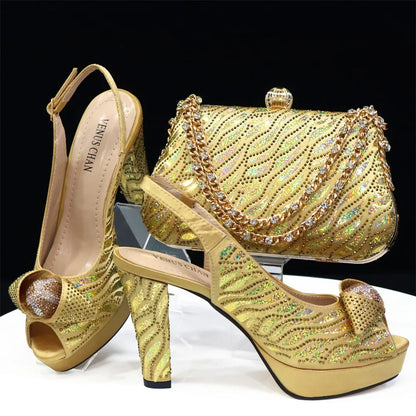 Peep Toe Women's Shoes with Matching Bag Set