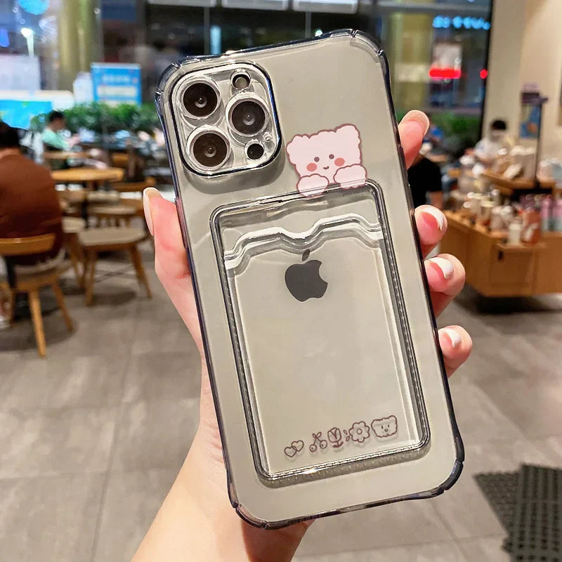 Cute Bear Soft Card Bag Transparent Cover Phone Case