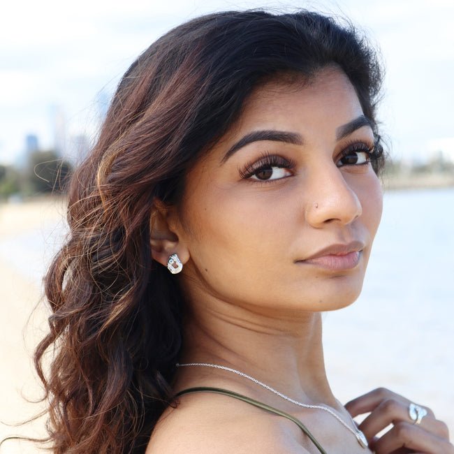 Oasis Ear Studs – Sterling Silver & Gold with Blue Topaz