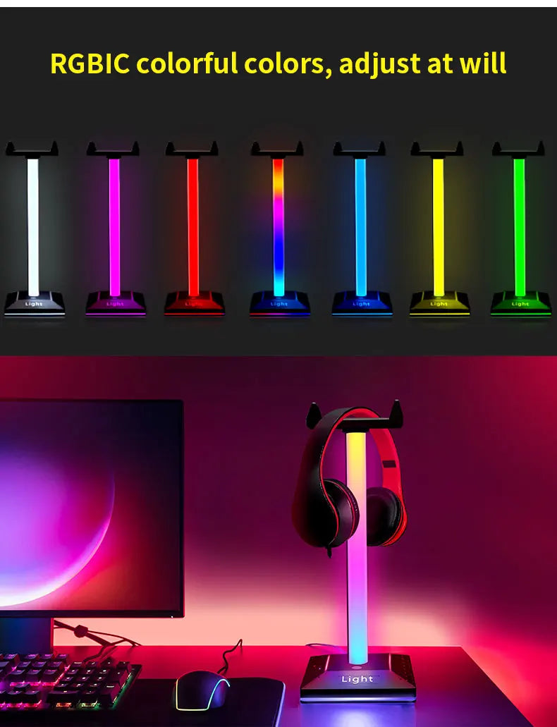 USB LED Lights Gaming Headset Stand RGBIC Lights Gaming Headset Stand Decoration Gaming For Gaming Room Accessories New
