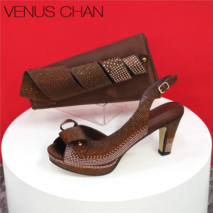 Italian Design Diamond-Encrusted Bag And High-Heeled Shoes Set
