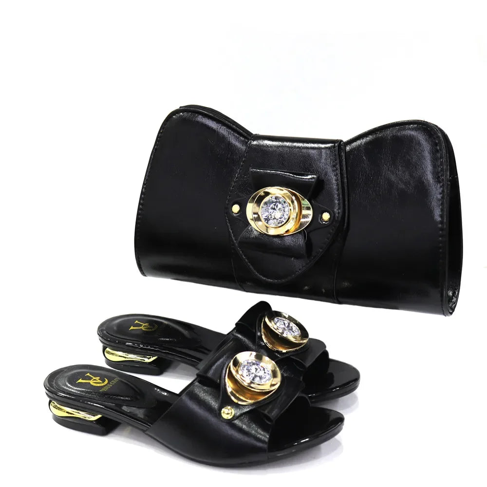 Latest Italian Design Casual Ladies Slippers and bag set