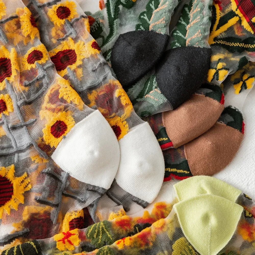 BotaniBabe Sheer Bloom Socks – Embroidered Crystal Silk Socks