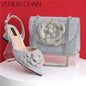 Elegant Lady Shoes And Bag Set with Rhinestone Pearls-knot