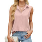 Summer Women's Tank Loose Shirts Single Breasted Solid Color Vest Lapel Sleeveless Loose Button Casual Streetwear Women's Blouse