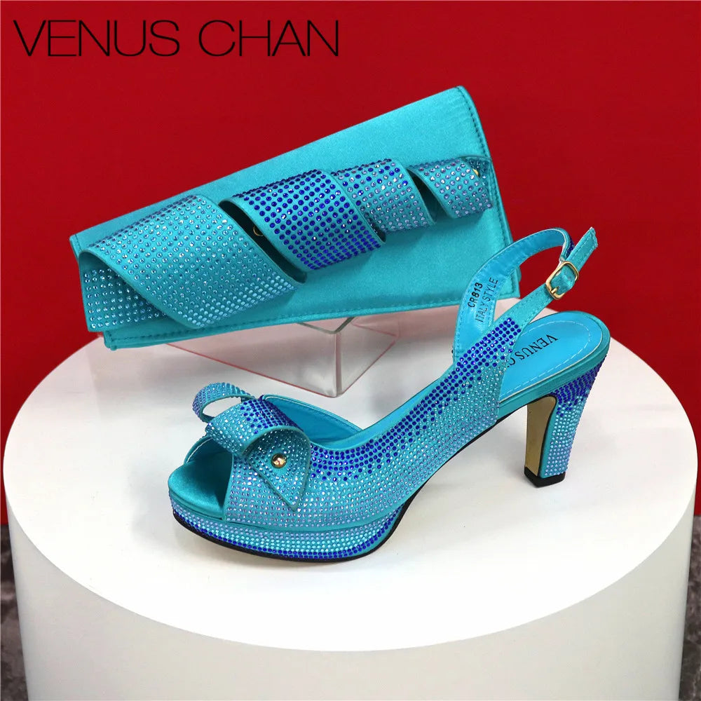 Italian Design Diamond-Encrusted Bag And High-Heeled Shoes Set