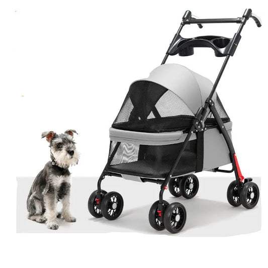 Foldable Pet Stroller for Small Dogs - Lightweight Travel Carrier with Dining Tray