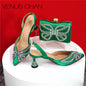 Elegant Rhinestone Pointed-Toe Pumps With Matching Bag Set
