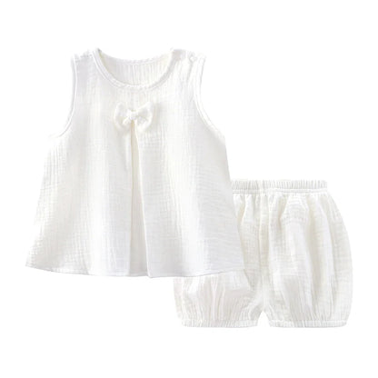 Baby Girls Outfits Clothes Summer Muslin Cotton Sleeveless Vest Dress Shorts Shirt Suits Fashion Top+Trousers Sets 2pcs 0-4T