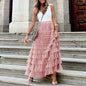 Summer Maxi Skirt for Women Elegant Layered Ruffles Design A-Line Evening Skirts High Street Office Lady
