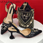 Women Shoes and Bag Set With Rhinestone Handbag