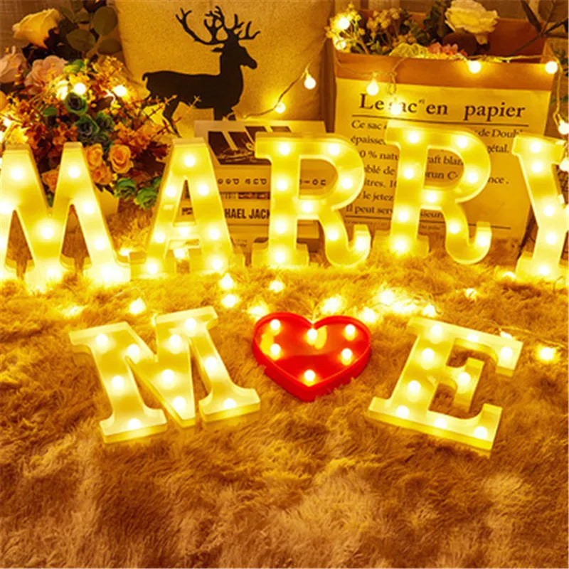 Decorative Letters Alphabet Letter LED Lights Luminous Number Lamp Night Light Wedding Proposal Party Baby Bedroom Decoration