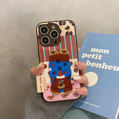 Cartoon Cute 3D Plush Elephant Puppy Drum Bag Leather Phone Case
