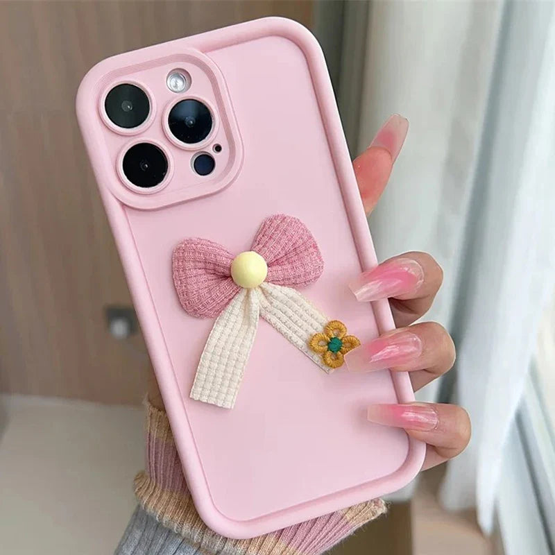 3D Fabric Pink Bowknot Flower Phone Case