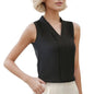 Elegant V Neck Satin Blouse for Women - Sleeveless Casual Office Shirt