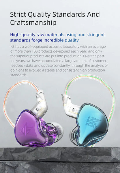 KZ EDC HiFi Earphones with Microphone Noise Cancelling In-ear Wired Headphones Sports Music Gaming Monitor Earbuds Headset