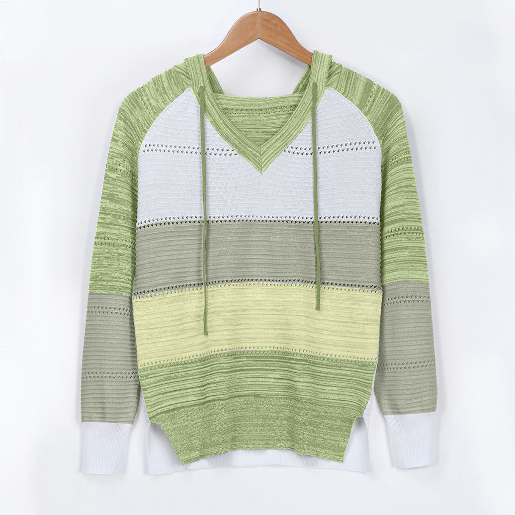 Plus Size 5XL Autumn Winter Women's Pullover Fashion Patchwork Long Sleeve Knit Sweater Tops Women Crochet Hollow Hooded Sweater