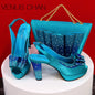 Hot Peep Toe Square Heel Ladies Shoes Matching Bag Set
