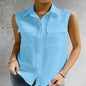 Sleeveless Lapel Shirt Solid Color Pocket Office Lady Casual Elegant Shirts & Blouses For Women Fashion Tops