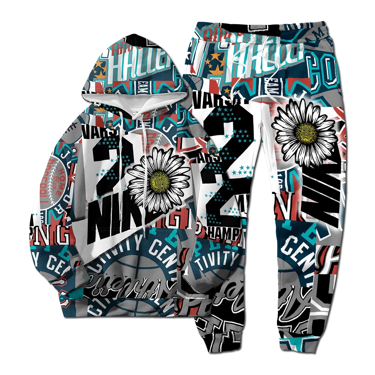 European New Style Letter Hip-hop 3D Digital Printing Fashion Casual Sports Youth Men And Women Hoodie Long Pants 2-Piece Sets