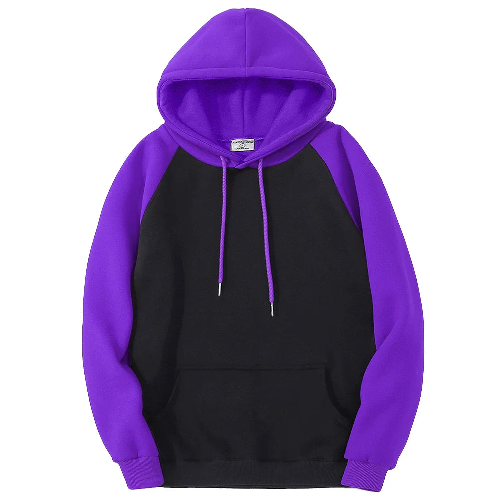 Color Collision Hoodie Men Women Autumn Winter Loose Oversized Clothing Warm Fleece Raglan Splicing Hooded Couple Sweatshirts