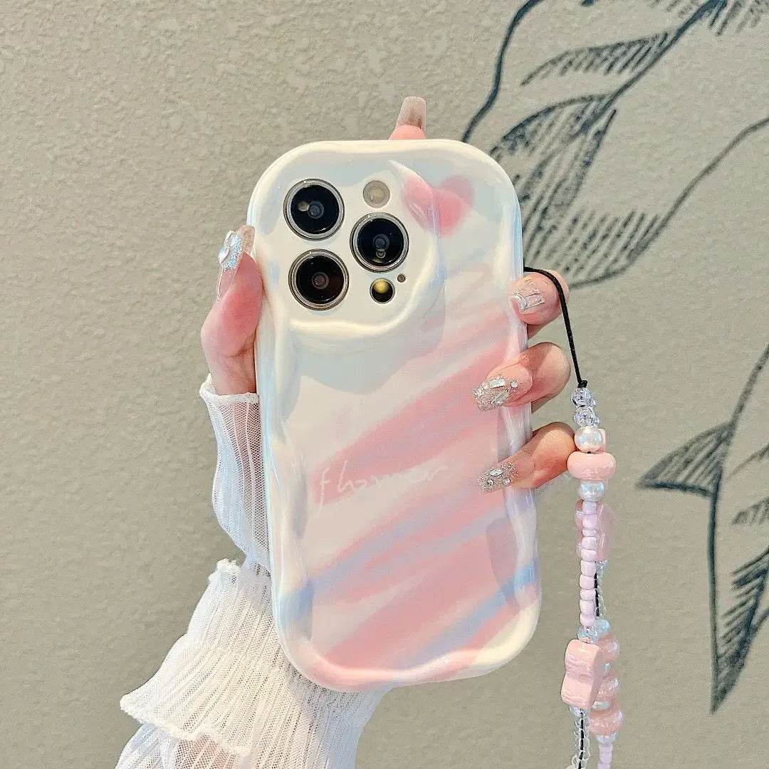 Wave With Wrist Strap Lanyard Rainbow Butterfly Phone Case