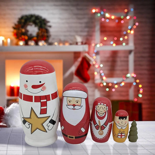 5x Handmade Russian Nesting Dolls Stacking Toys Christmas for Toddler Girls