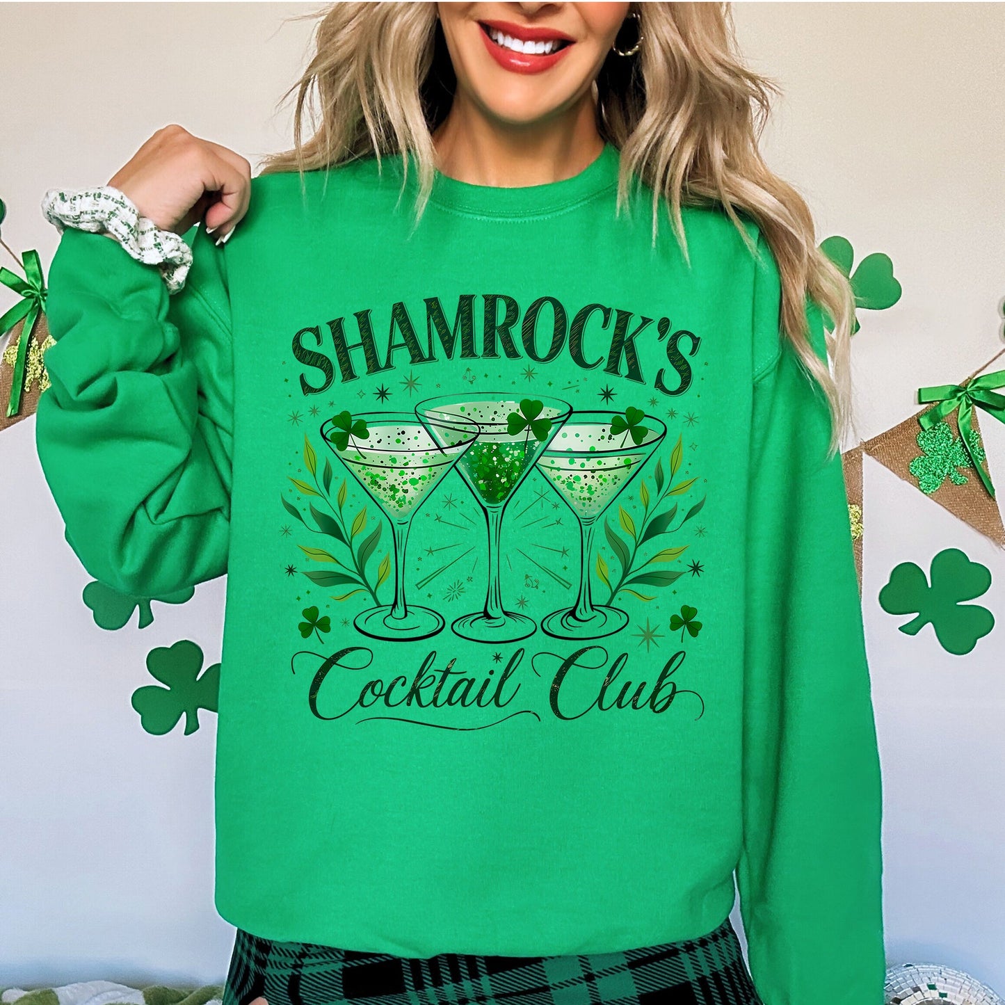 Shamrock's Cocktail Club, St Patrick's Day, Shamrock, Clover, Lucky, Leprechaun Sweatshirt