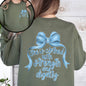 She Is Clothed With Strength and Dignity, Front and Back, Proverbs, Bows, Ribbon, Girly, Religious, Christmas, Faith Sweatshirt