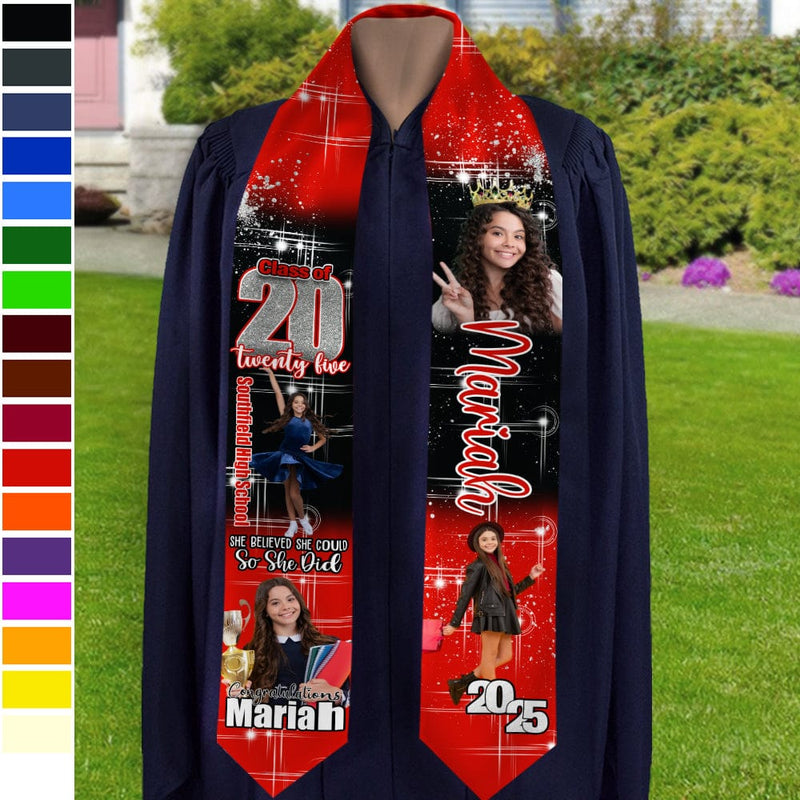 Custom Photo She Believed She Could So She Did - Personalized Stoles Sash - Gift For Her/Him, Daughter/Son, Grad Ceremony, Commencement