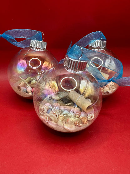 Shell In Your Pocket Message in a Bottle Glass Christmas Ornament