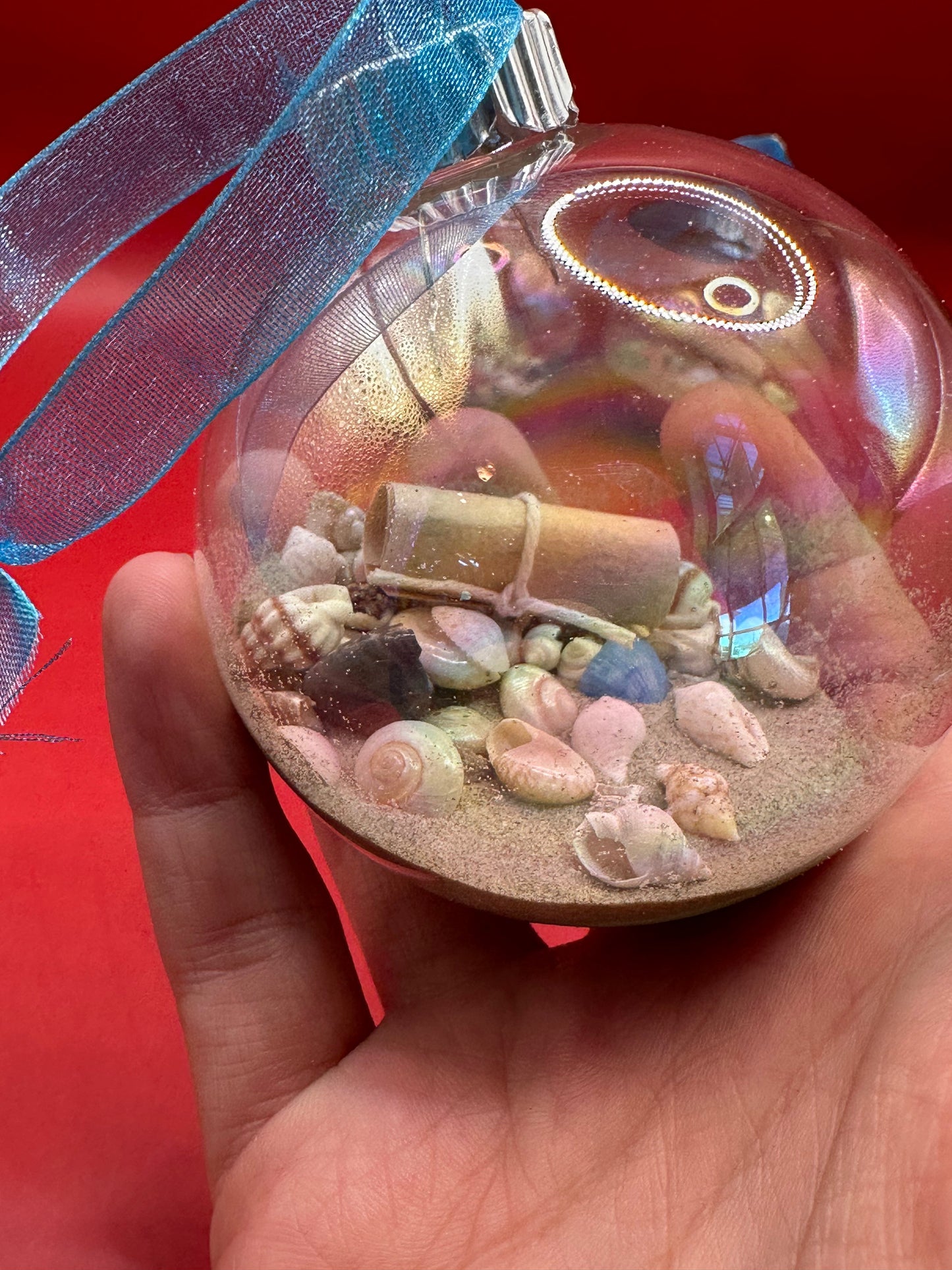 Shell In Your Pocket Message in a Bottle Glass Christmas Ornament