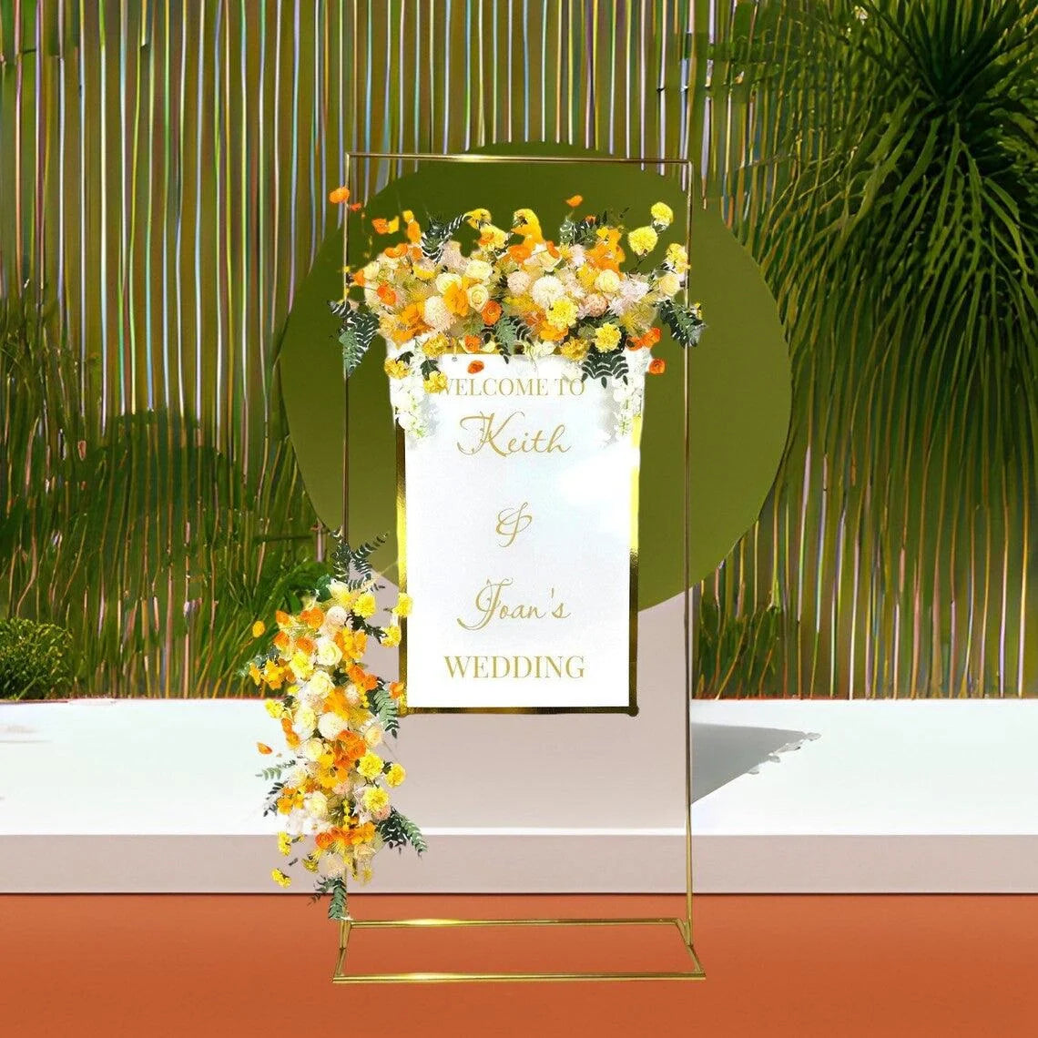 Shiny Gold Square Wedding Poster Backdrop Stand