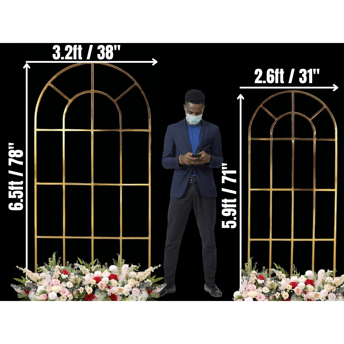 Shiny Gold Window Wedding Arch Backdrop Stand