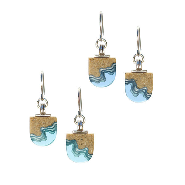 Shoreline Earrings – Aqua & Ultramarine Resin U-Shaped Drops