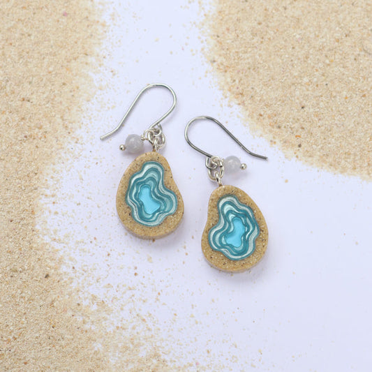 Basin Drop Earrings – Aqua & Ultramarine Resin with Agate