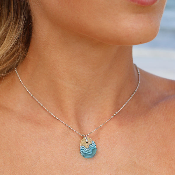 Oceanfront Necklace – Aqua & Ultramarine Resin Oval Pendant