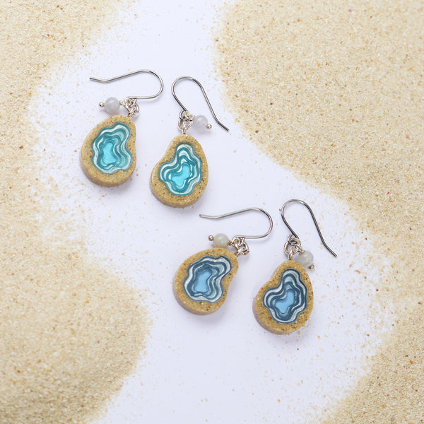 Basin Drop Earrings – Aqua & Ultramarine Resin with Agate
