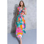 [Sizes SM-L] Floral Printed Woven Midi Dress in Teal Orange | Ruffled