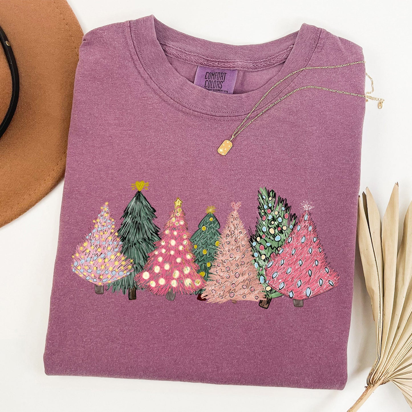 Sketched Christmas Trees, Christmas Heart, Vibrant, Winter, Snow, Xmas Tshirt Comfort Colors T-Shirt