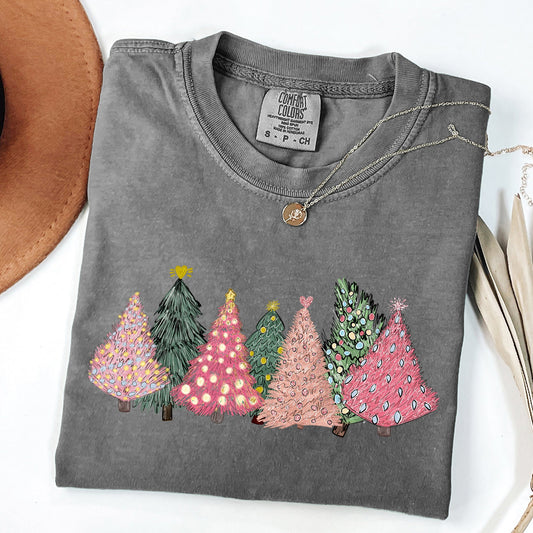 Sketched Christmas Trees, Christmas Heart, Vibrant, Winter, Snow, Xmas Tshirt Comfort Colors T-Shirt